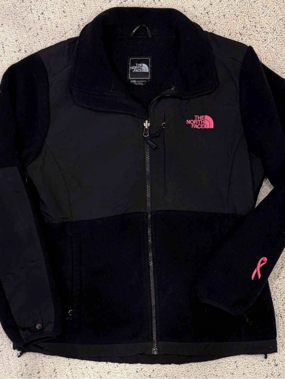 The North Face Black Fleece Jacket with Pink Logo